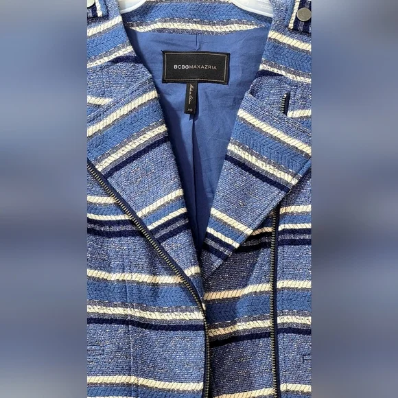 BCBGMaxAzria Blue Striped Moto Jacket Size XS Great Condition - Picture 6 of 7